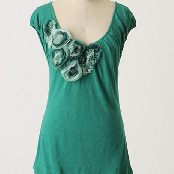 Anthropologie Tops - Anthropologie Deletta Secured Corsage Green Top
